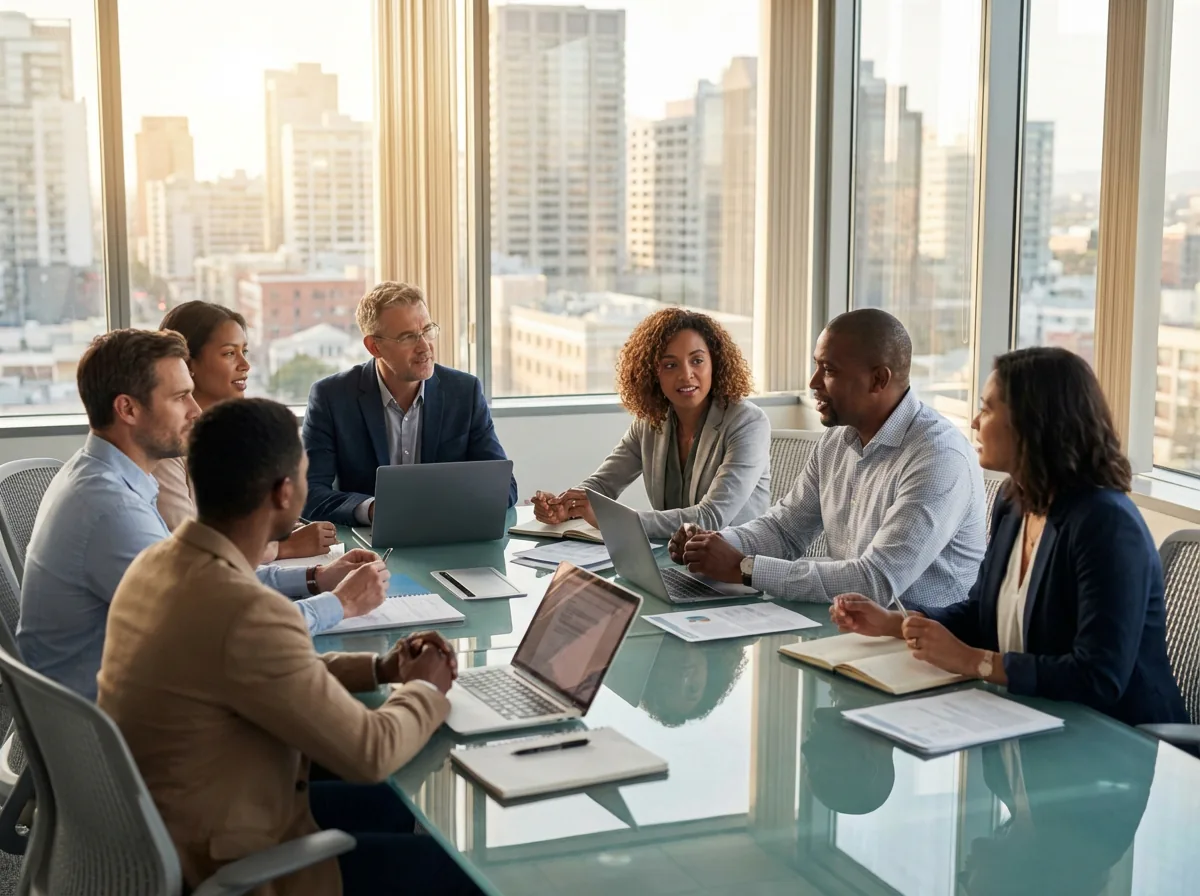 Equipo de consultores de negocios OPXUM colaborando en una sala de reuniones moderna en Monterrey